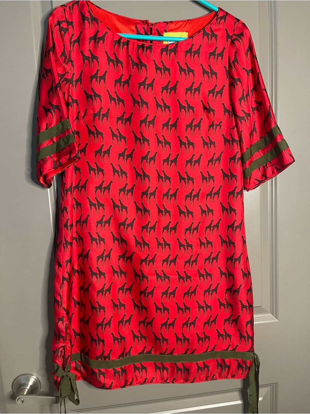 Elizabeth McKay  SILK Red Giraffe-Print preppy Dress size 4